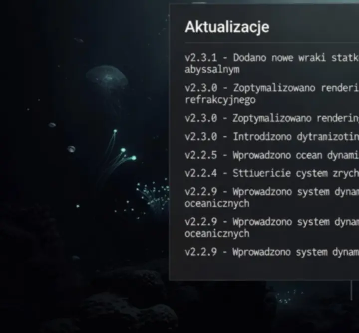 Mroczna, podwodna stacja badawcza w głębinach oceanu, oświetlona awaryjnymi lampami.